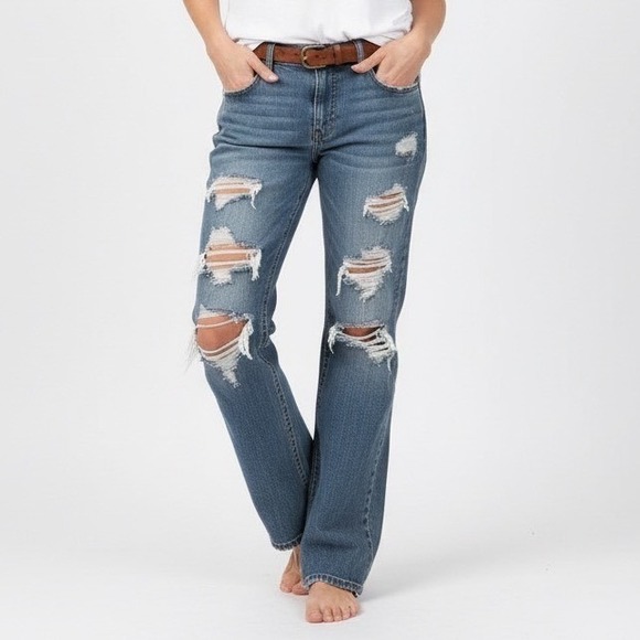 Wrangler Other - Wrangler Bootcut Jeans Mens 34x30 Blue Denim Preppy Distressed Comfy Relaxed Fit